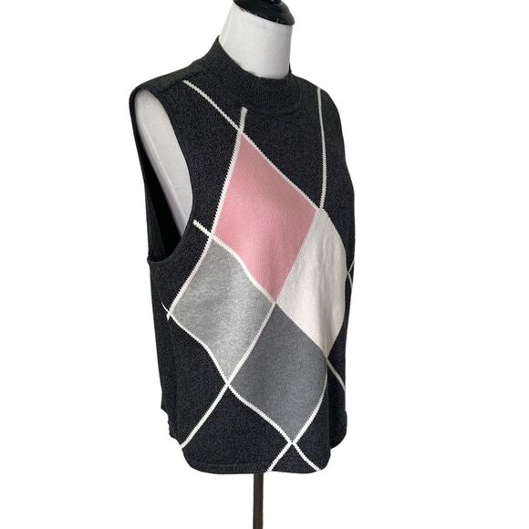 Liz Claiborne Sweater Vest Size L Petite‎ Knit Argyle Preppy Golf Granny - Picture 4 of 13